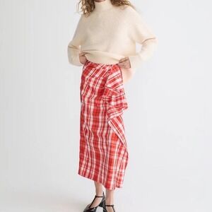 J. Crew Collection Long Ruffle Skirt in Red Plaid Midi Tartan Preppy - 0